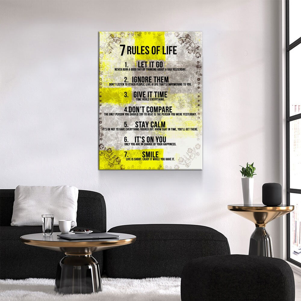 7 Rules Of Life Motivational Canvas Wall Art