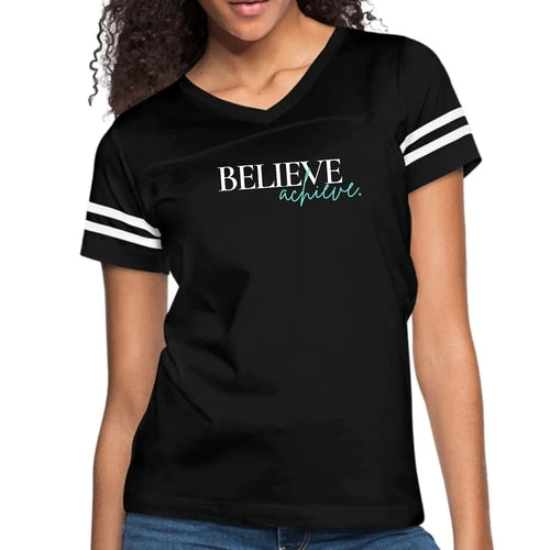 Womens Vintage Sport Graphic T-shirt - Believe and Achieve