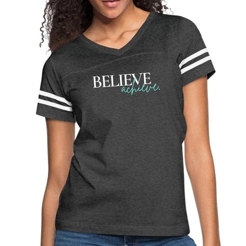 Womens Vintage Sport Graphic T-shirt - Believe and Achieve
