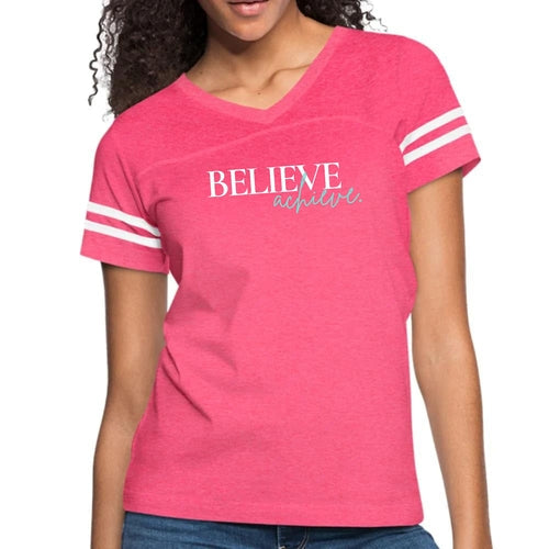 Womens Vintage Sport Graphic T-shirt - Believe and Achieve
